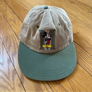 Vintage Disney Mickey Mouse Snapback Cap Green Beige Brown 90s Y2K Kidcore